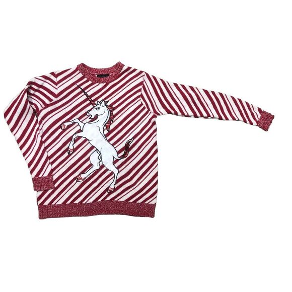 Sweaters - Blizzard Bay Ugly Sweater Small Christmas Unicorn Red White Candy‎ Stripe